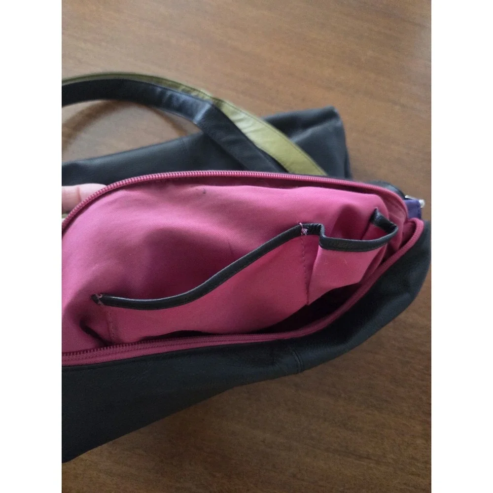 Vtg ili Leather Crossbody Bag Purse Colorful Zips‎ 80s 90s Y2k Hobo Classic Fun